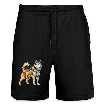 Siberian Husky - Cool Low Poly  Logo - Stanley/Stella Trainer Unisex Organic Jogging Shorts - black - Front - Nik (191cm) & Marisol (170cm)