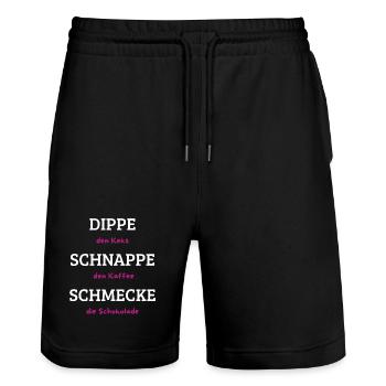 Dippe den Keks Kaffee Schmecke Spruch - Stanley/Stella Unisex Bio Joggingshorts Trainer  - Schwarz - Vorne - Nik (191cm) & Marisol (170cm)