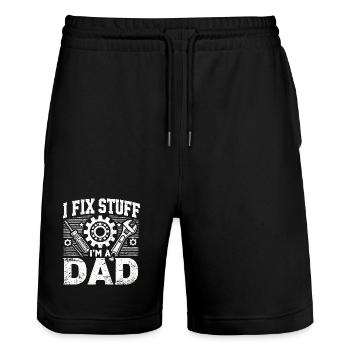 I Fix Stuff I'm a Dad, Funny Fathers Gift - Stanley/Stella Trainer Unisex Organic Jogging Shorts - black - Front - Nik (191cm) & Marisol (170cm)