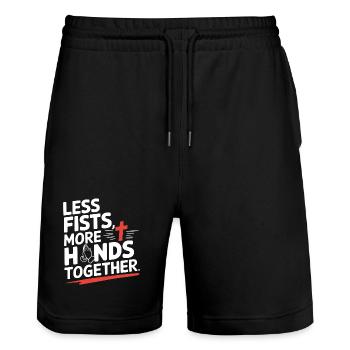 Less Fists More Hands Together Gebet - Stanley/Stella Unisex Bio Joggingshorts Trainer  - Schwarz - Vorne - Nik (191cm) & Marisol (170cm)