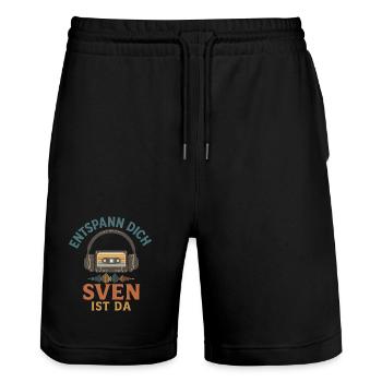 Lustiger Retro-Spruch für alle Svens - Stanley/Stella Unisex Bio Joggingshorts Trainer  - Schwarz - Vorne - Nik (191cm) & Marisol (170cm)