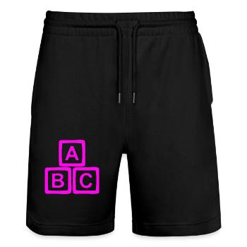 ABC Neon Block Grafikdruck - Stanley/Stella Unisex Bio Joggingshorts Trainer  - Schwarz - Vorne - Nik (191cm) & Marisol (170cm)