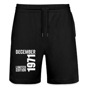 Cadeau Anniversaire Rétro - Décembre 1971 - Short de jogging bio TRAINER Stanley/Stella unisexe - noir - Devant - Nik (191cm) & Marisol (170cm)