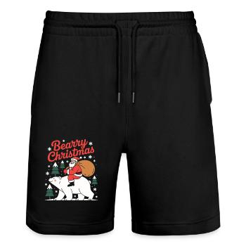Bärenweihnachten-Weihnachts-Weihnachtsmann - Stanley/Stella Unisex Bio Joggingshorts Trainer  - Schwarz - Vorne - Nik (191cm) & Marisol (170cm)