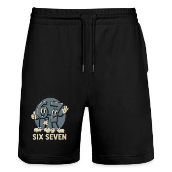 67 Six Seven 6-7 Funny Gift Cute - Stanley/Stella Trainer Unisex Organic Jogging Shorts - black - Front - Nik (191cm) & Marisol (170cm)