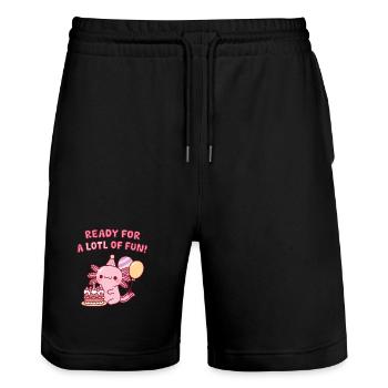 Cute Axolotl Birthday Ready For A Lotl Of Fun - Stanley/Stella Trainer Unisex Organic Jogging Shorts - black - Front - Nik (191cm) & Marisol (170cm)