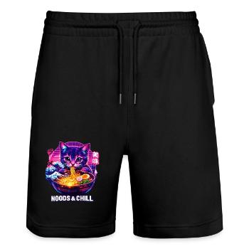 Ramen Noodles Cat Lover Retro Kawaii Cats - Stanley/Stella Trainer Unisex Organic Jogging Shorts - black - Front - Nik (191cm) & Marisol (170cm)