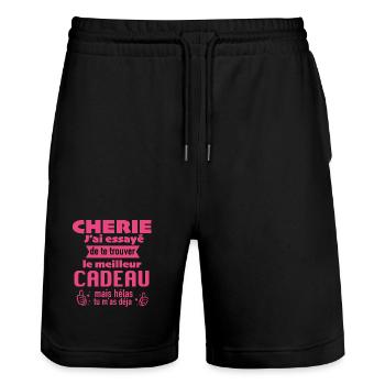 Original Gift Sweetheart Valentine's Day Love Couple - Stanley/Stella Trainer Unisex Organic Jogging Shorts - black - Front - Nik (191cm) & Marisol (170cm)