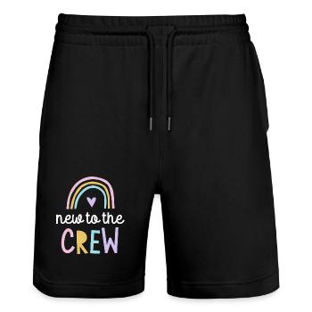 New to the Crew Baby Geschenk Schwanger 2026 - Stanley/Stella Unisex Bio Joggingshorts Trainer  - Schwarz - Vorne - Nik (191cm) & Marisol (170cm)