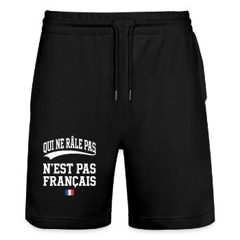 Complainer does not complain is not French - Stanley/Stella Trainer Unisex Organic Jogging Shorts - black - Front - Nik (191cm) & Marisol (170cm)