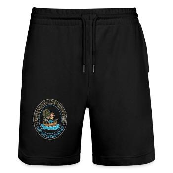 Tiefseelinien-Entangler-Fleck - Stanley/Stella Unisex Bio Joggingshorts Trainer  - Schwarz - Vorne - Nik (191cm) & Marisol (170cm)