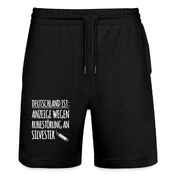 Lustiger Spruch Silvester - Stanley/Stella Unisex Bio Joggingshorts Trainer  - Schwarz - Vorne - Nik (191cm) & Marisol (170cm)