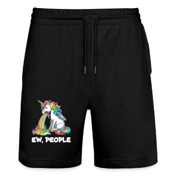 Rainbow Unicorn Spits Rainbow - Stanley/Stella Trainer Unisex Organic Jogging Shorts - black - Front - Nik (191cm) & Marisol (170cm)