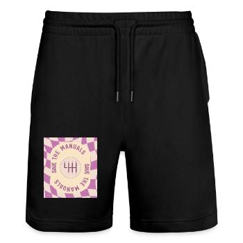 Save The Manuals Design für Petrolheads - Lila - Stanley/Stella Unisex Bio Joggingshorts Trainer  - Schwarz - Vorne - Nik (191cm) & Marisol (170cm)