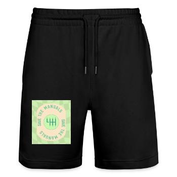 Save The Manuals Design für Petrolheads - grün - Stanley/Stella Unisex Bio Joggingshorts Trainer  - Schwarz - Vorne - Nik (191cm) & Marisol (170cm)