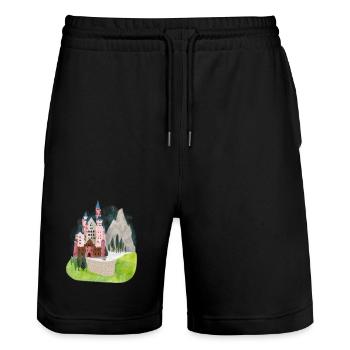 Schloss Neuschwanstein vintage Bilderbuch Bayern - Stanley/Stella Unisex Bio Joggingshorts Trainer  - Schwarz - Vorne - Nik (191cm) & Marisol (170cm)