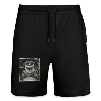 Otter Flashed - Stanley/Stella Trainer Unisex Organic Jogging Shorts - black - Front - Nik (191cm) & Marisol (170cm)
