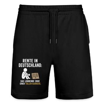 Rente Deutschland: Ende einer Karriere - Stanley/Stella Unisex Bio Joggingshorts Trainer  - Schwarz - Vorne - Nik (191cm) & Marisol (170cm)