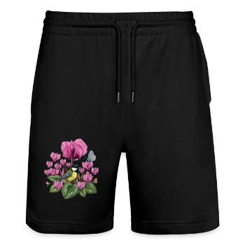 Great and violet floral pink floral pattern - Stanley/Stella Trainer Unisex Organic Jogging Shorts - black - Front - Nik (191cm) & Marisol (170cm)
