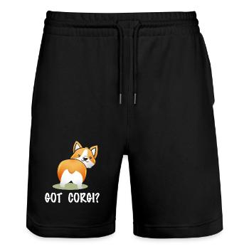 Got Corgi? Cheeky Corgi-Po Saying - Stanley/Stella Trainer Unisex Organic Jogging Shorts - black - Front - Nik (191cm) & Marisol (170cm)