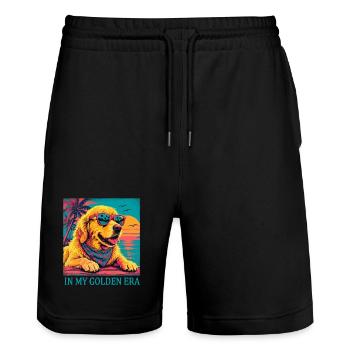 Golden Retriever Era Vintage | Chien Retro Sunset - Short de jogging bio TRAINER Stanley/Stella unisexe - noir - Devant - Nik (191cm) & Marisol (170cm)