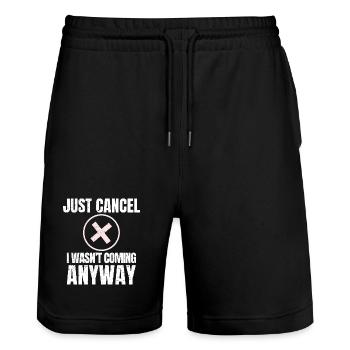 Sag einfach ab. Ich wollte sowieso nicht kommen, lustiger Introvertierter. - Stanley/Stella Unisex Bio Joggingshorts Trainer  - Schwarz - Vorne - Nik (191cm) & Marisol (170cm)