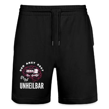 Busfahrer Gehirn Unheilbar - Stanley/Stella Unisex Bio Joggingshorts Trainer  - Schwarz - Vorne - Nik (191cm) & Marisol (170cm)