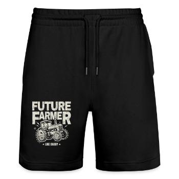 Zukünftiger Farmer Baby Tractor Vintage Dad - Stanley/Stella Unisex Bio Joggingshorts Trainer  - Schwarz - Vorne - Nik (191cm) & Marisol (170cm)