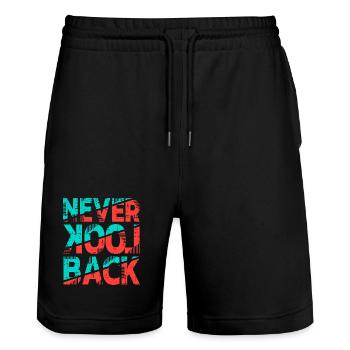 Ne regardez jamais en arrière – Rétro Typography Statement Design - Short de jogging bio TRAINER Stanley/Stella unisexe - noir - Devant - Nik (191cm) & Marisol (170cm)