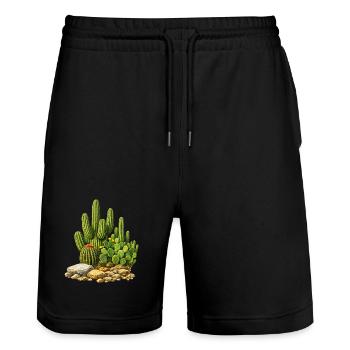 Cacti with flowers - Stanley/Stella Trainer Unisex Organic Jogging Shorts - black - Front - Nik (191cm) & Marisol (170cm)