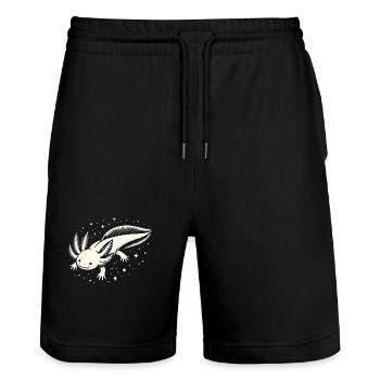Cosmic Axolotl Illustration - Stanley/Stella Trainer Unisex Organic Jogging Shorts - black - Front - Nik (191cm) & Marisol (170cm)