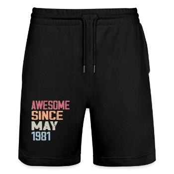Mai 1981 Geburtstag 1981 Retro 1981 Mai Jahrgang - Stanley/Stella Unisex Bio Joggingshorts Trainer  - Schwarz - Vorne - Nik (191cm) & Marisol (170cm)