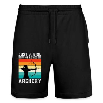 Just A Girl Who Loves Archery - Stanley/Stella Unisex Bio Joggingshorts Trainer  - Schwarz - Vorne - Nik (191cm) & Marisol (170cm)