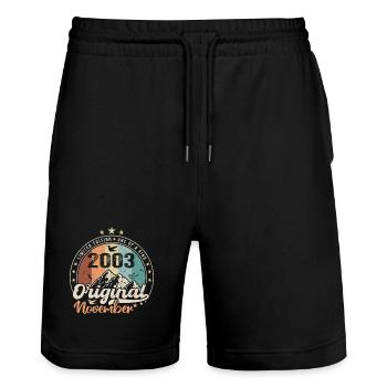The Legends were born in November 2003 gift - Stanley/Stella Trainer Unisex Organic Jogging Shorts - black - Front - Nik (191cm) & Marisol (170cm)