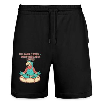 I can fly, but prefer lotus - Stanley/Stella Trainer Unisex Organic Jogging Shorts - black - Front - Nik (191cm) & Marisol (170cm)