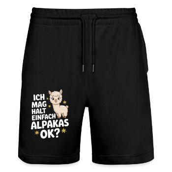 Alpaca llama alpacas animal - Stanley/Stella Trainer Unisex Organic Jogging Shorts - black - Front - Nik (191cm) & Marisol (170cm)