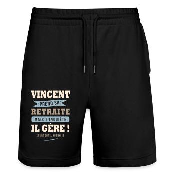 Vincent humour retraite cadeau retraité - Short de jogging bio TRAINER Stanley/Stella unisexe - noir - Devant - Nik (191cm) & Marisol (170cm)