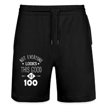 Nicht jeder – sieht mit 100 Jahren so gut aus - Stanley/Stella Unisex Bio Joggingshorts Trainer  - Schwarz - Vorne - Nik (191cm) & Marisol (170cm)