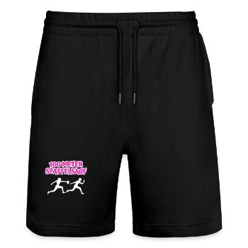 100 Meter Staffel Sauf - Stanley/Stella Unisex Bio Joggingshorts Trainer  - Schwarz - Vorne - Nik (191cm) & Marisol (170cm)