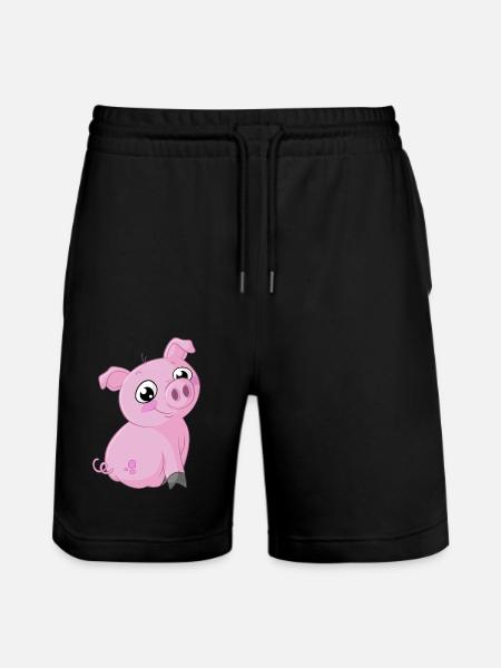 Süßes Comic Schweinchen - Stanley/Stella Unisex Bio Joggingshorts Trainer - Schwarz