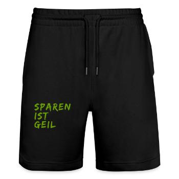 Sparen ist geil - Stanley/Stella Unisex Bio Joggingshorts Trainer  - Schwarz - Vorne - Nik (191cm) & Marisol (170cm)