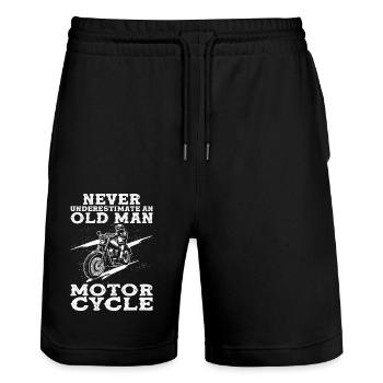 Unterschätzen Sie niemals einen alten Mann Motorrad Grafik - Stanley/Stella Unisex Bio Joggingshorts Trainer  - Schwarz - Vorne - Nik (191cm) & Marisol (170cm)