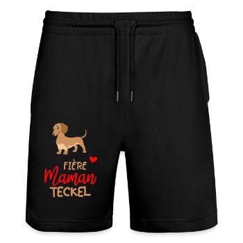 Maman Teckel Cadeau Humour Personnalisé - Short de jogging bio TRAINER Stanley/Stella unisexe - noir - Devant - Nik (191cm) & Marisol (170cm)
