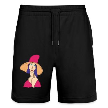 blehart 05 - Stanley/Stella Unisex Bio Joggingshorts Trainer  - Schwarz - Vorne - Nik (191cm) & Marisol (170cm)