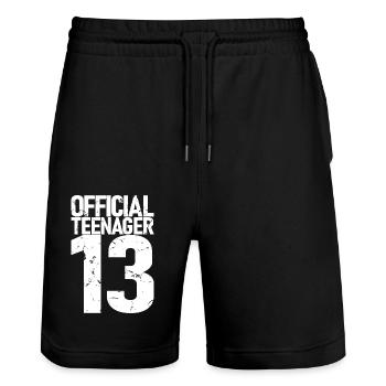 Adolescent officiel 13, cadeau cool 13e anniversaire - Short de jogging bio TRAINER Stanley/Stella unisexe - noir - Devant - Nik (191cm) & Marisol (170cm)