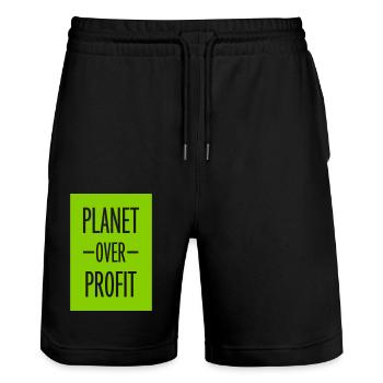 planet over profit Zitat - Stanley/Stella Unisex Bio Joggingshorts Trainer  - Schwarz - Vorne - Nik (191cm) & Marisol (170cm)