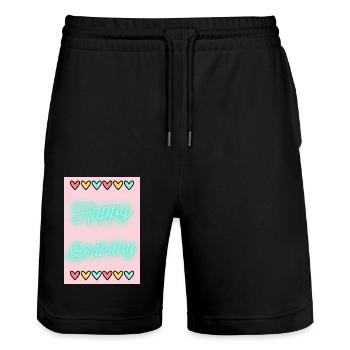 BIRTHDAY,HAPPY BIRTHDAY,HAPPY BIRTHDAY - Stanley/Stella Trainer Unisex Organic Jogging Shorts - black - Front - Nik (191cm) & Marisol (170cm)