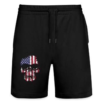 US Flaggen Schädel mit Sonnenbrille - Stanley/Stella Unisex Bio Joggingshorts Trainer  - Schwarz - Vorne - Nik (191cm) & Marisol (170cm)