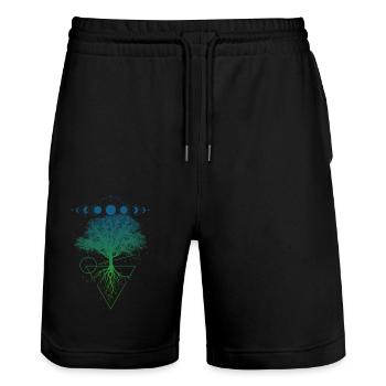 Baum Mondphasen - Stanley/Stella Unisex Bio Joggingshorts Trainer  - Schwarz - Vorne - Nik (191cm) & Marisol (170cm)