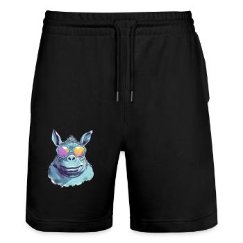 Rina das Nashorn - Stanley/Stella Unisex Bio Joggingshorts Trainer  - Schwarz - Vorne - Nik (191cm) & Marisol (170cm)